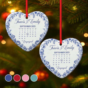 Personalized Gifts For Couple, Couple Anniversary Toile de Jouy Heart Ceramic Ornament 03pgmg080925 - Ornament - GoDuckee