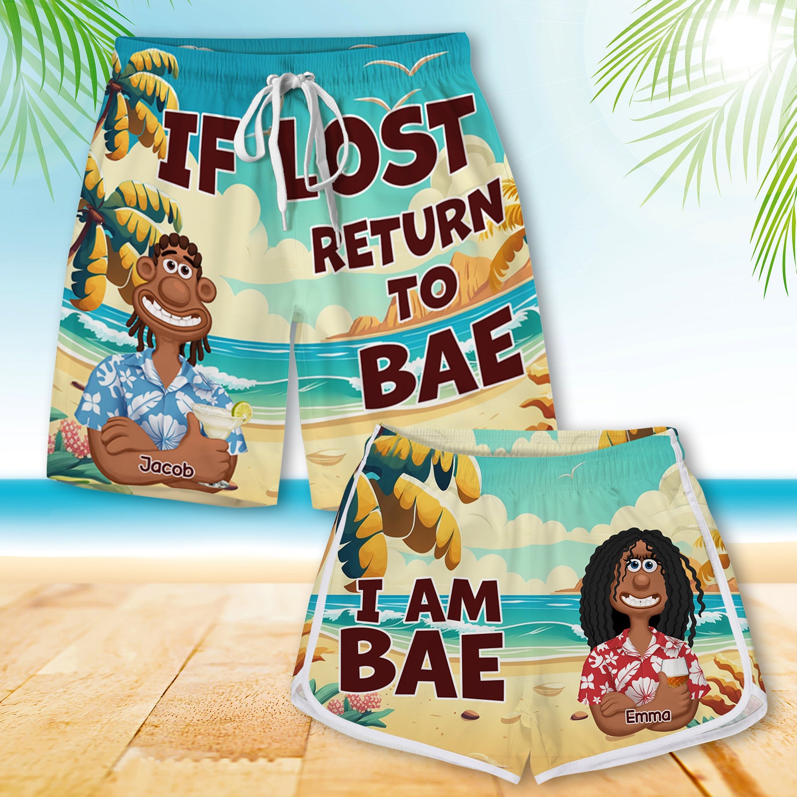 Personalized Gifts For Couple Beach Shorts Set Summer Vacation 02XQLU180125PA - Shorts and Pants - GoDuckee