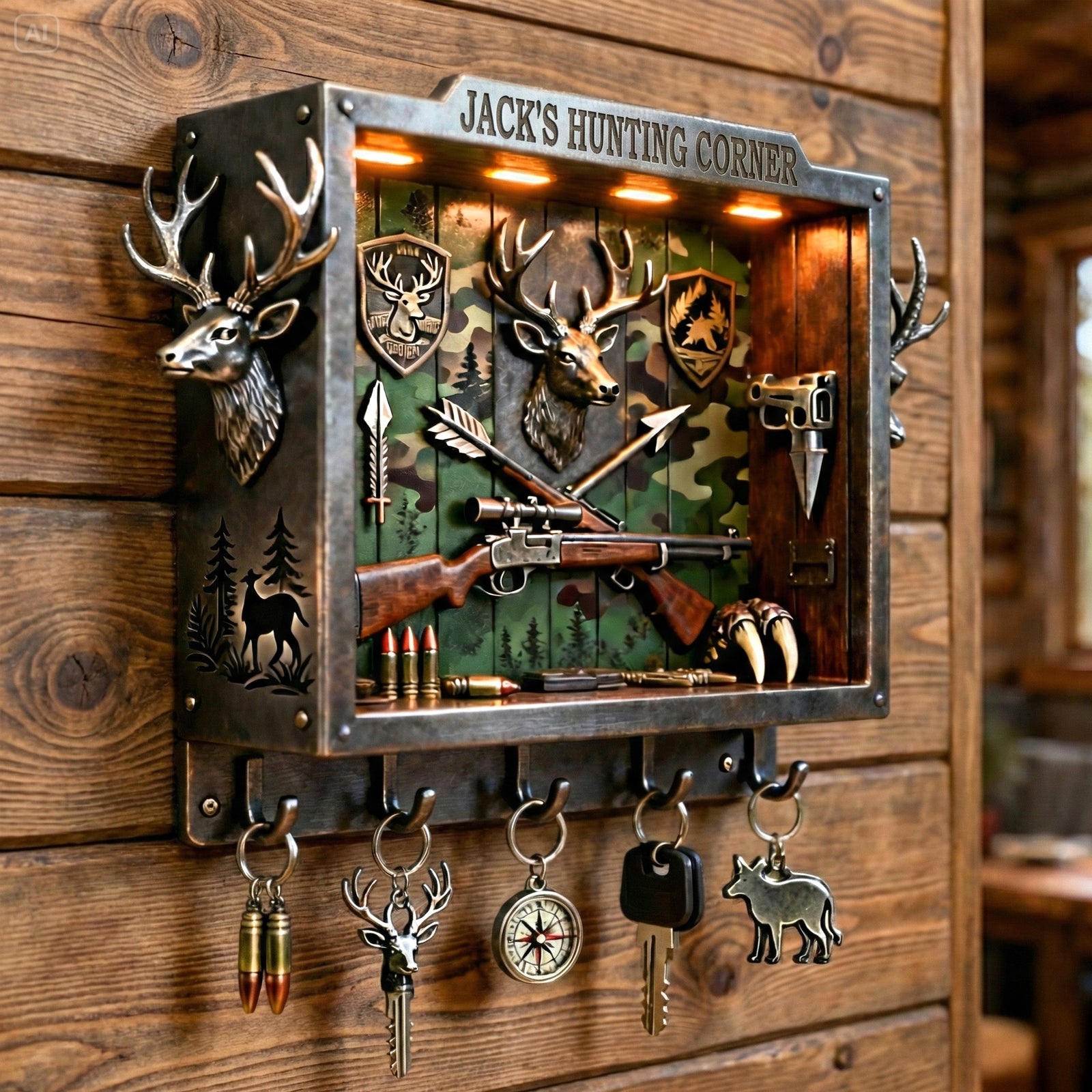 Deer Hunting Wood Key Hanger – Personalized Gifts For Hunters 02tgmg231225 - Wood Sign - GoDuckee