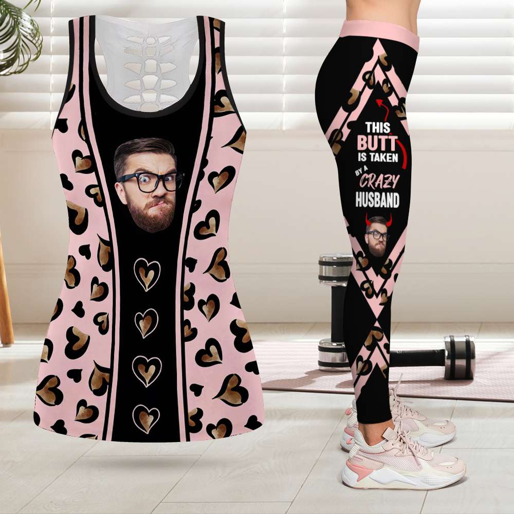 This Butt Is Taken By A Crazy Husband, Gift For Couple, Personalized Tank Top And Legging, Custom Photo Funny Legging - AOP Products - GoDuckee