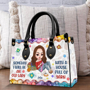 Personalized Gifts For Knitting Lady Leather Bag, Knitting Girl With Yarn 03NAPU260724HH - Leather Bag - GoDuckee