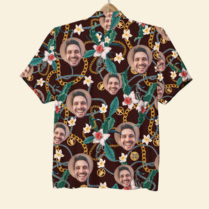 Custom Face Personalized Hawaiian Shirt With Chain Pattern, Funny Gift For Man - Hawaiian Shirts - GoDuckee