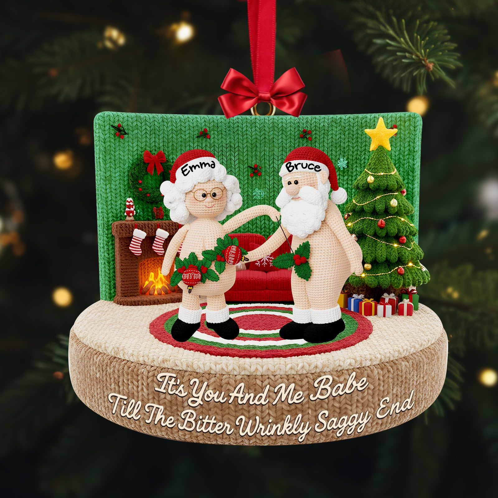 Funny Crochet Old Couple Ornament - Personalized Gifts For Couples 05NALU231025 - Ornament - GoDuckee
