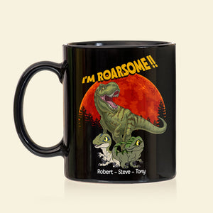 T-Rex Roarsome Dad Personalized Coffee Mug, Black Mug BLM-04dnpo070623 - Coffee Mug - GoDuckee