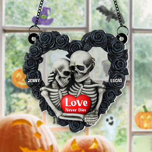 Personalized Gifts For Skeleton Couple Suncatcher Ornament, Skeleton Couple Hugging 03NATN090824-Homacus