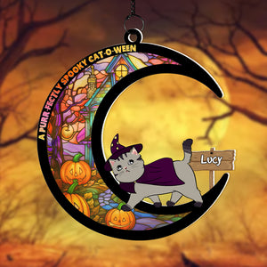 Personalized Halloween Gifts For Cat Lovers Suncatcher, Cat-O-Ween 03KADC290724 - Ornament - GoDuckee