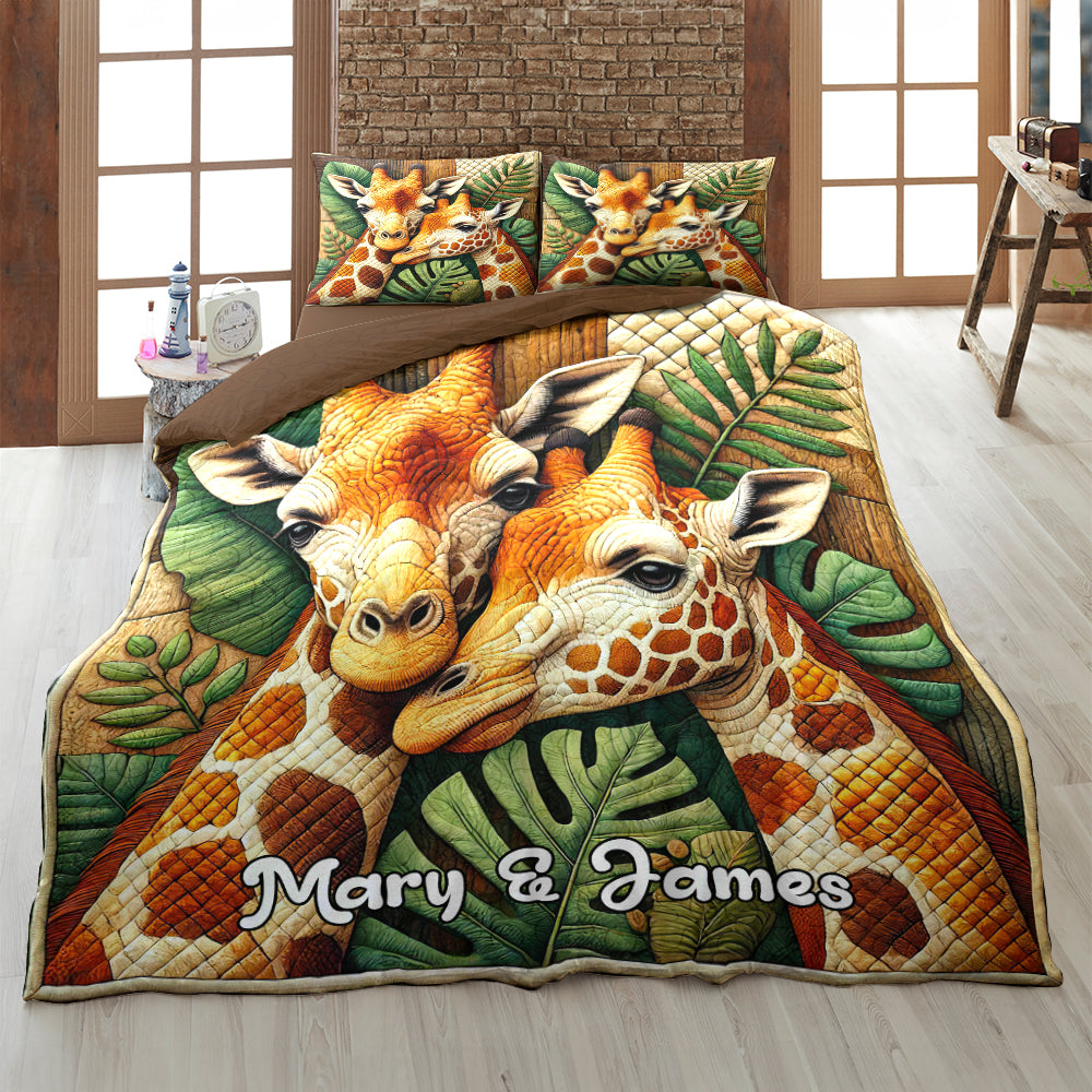 Personalized Gifts For Giraffe Couple Special Line Quilt Bedding Set 01KADT130125 - Blanket - GoDuckee