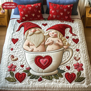 Gnome Old Couple Quilt Bed Set Special Line - Personalized Gifts For Couple 06namg281125 - Bedding Set - GoDuckee