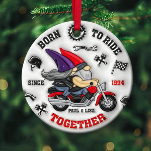 Personalized Gifts For Biker Couple, Happy Gnome Couple Riding Motorcycle 02QHPU150824 - Ornament - GoDuckee