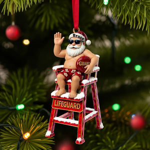 Caricature Beach Santa Lifeguard Ornament - Personalized Christmas Gifts For Beach Lifeguard 04OHLU210825 - Ornament - GoDuckee