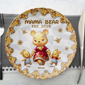 Personalized Gift For Mom Ceramic Round Plate Mother's Day Bear Mom And Kids 02TGPU210325 - Ceramic Round Plate - GoDuckee