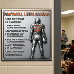 Football Life Lessons Metal Sign – Personalized Gifts For Football Player 02ohlu190625 - Metal Signs - GoDuckee