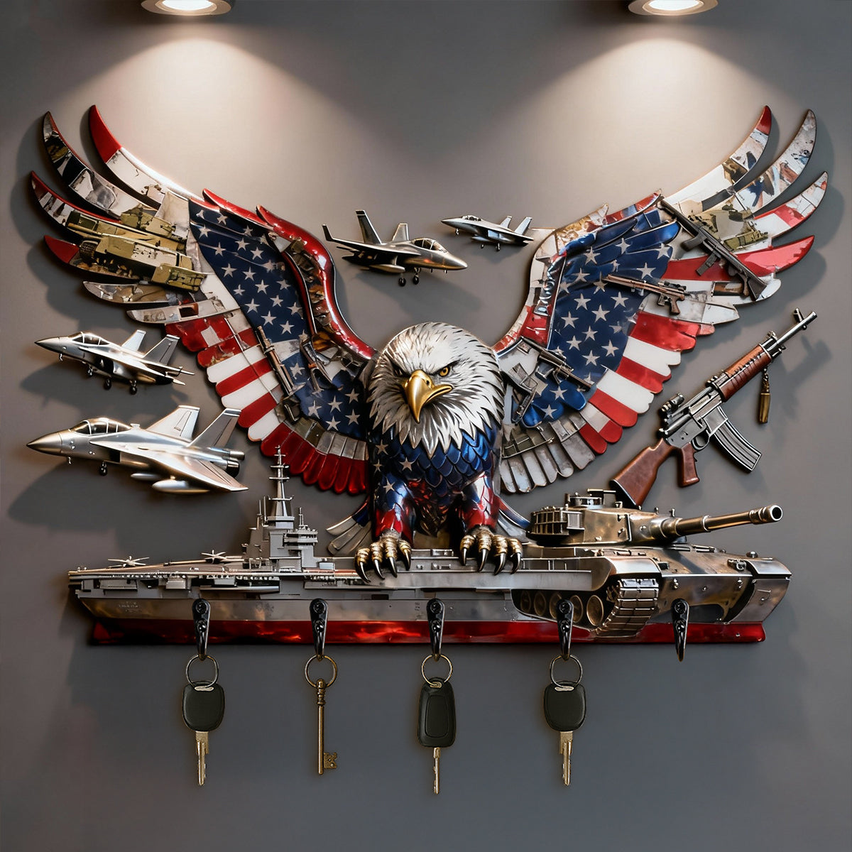 Armed Eagle Key Hanger – Personalized Gift For Veterans & Patriots 04qhtn280126 - Key Hanger - GoDuckee