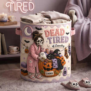 Spooky Skeleton Quilted Laundry Basket - Personalized Gifts For Halloween 01HALU150826