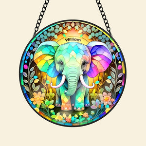 Personalized Rainbow Elephant Stained Glass Suncatcher Ornament 23acqn240824 - Ornament - GoDuckee