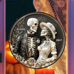 Personalized Gifts For Couple Stained Glass 03acqn210824 Funny Halloween Skull Couple - Ornament - GoDuckee