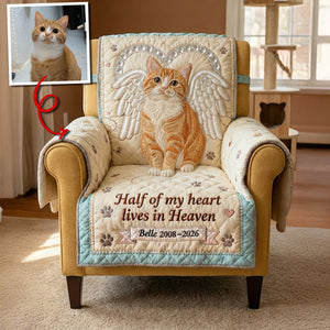 Dog Cat In Heaven Quilted Armchair Cover, Personalized Keepsake to Remember Departed Pet 05qhtn270126 - Sofa Cover - GoDuckee