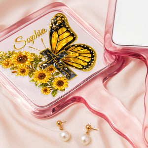 Butterfly Cross Floral Handheld Mirror – Personalized Gifts For Christians 04huqn051225 - Mirror - GoDuckee