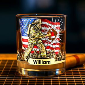 Patriotic Firefighter Drinking Glass – Personalized Gifts For Firefighter 04hyqn080925 - Whiskey Glass - GoDuckee
