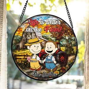 Personalized Gifts For Farmer Couple Stained Glass Window Hanging Ornament 02KAMH140125HG - Ornament - GoDuckee