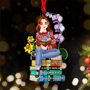 Personalized Christmas Gifts For Book Lovers Ornament 01hupu160924pa A Girl Sitting On Stack Of Books Reading - Ornament - GoDuckee