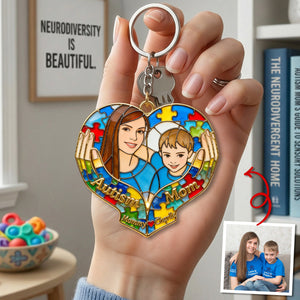 Custom Photo Loving Autism Mom Keychain, Personalized Gifts For Autism Mom 02QHTN010426 - Keychains - GoDuckee