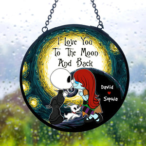 Personalized Gifts for Couple, Cartoon Couple Kissing Round Window Hanging Stained Glass 03TOQN050824 - Ornament - GoDuckee