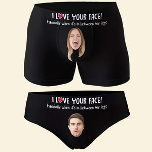 I Love Your Face, Personalized Couple Boxer Briefs, Gifts For Him Gifts For Her - Boxer Briefs - GoDuckee