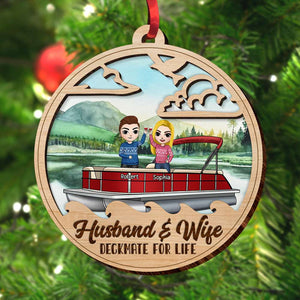 Husband And Wife Deckmate For Life, Personalized Pontoon Couple Wood Ornament, Gift For Him/Her - Ornament - GoDuckee