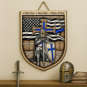 Knight Templar Kneeling Under God Wood Sign, Personalized Gifts For Police 02qhpu120625 - Wood Sign - GoDuckee