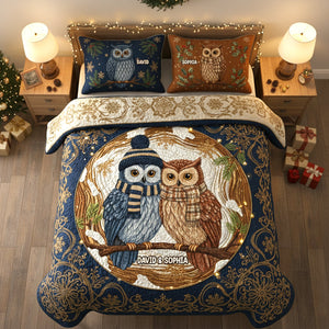 Owl Couple Personalized Christmas For Couple Quilt Bedding Set 02hytn211025 - Bedding Set - GoDuckee