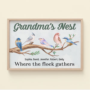 Grandma's Nest, Where The Flock Gathers, Personalized Canvas Print, Grandma's Cute Litter Birds, Gift For Grandma - Poster & Canvas - GoDuckee