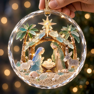 Holly Nativity Sea Glass Christmas Crystal Ornament - Personalized Gifts For Christians 05qhdt250926