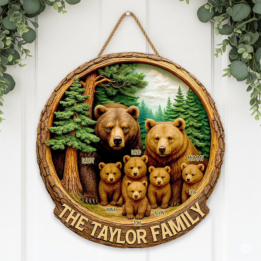 Family Bear Wood Sign Personalized Gifts For Family 01HUDT140625 - Wood Sign - GoDuckee