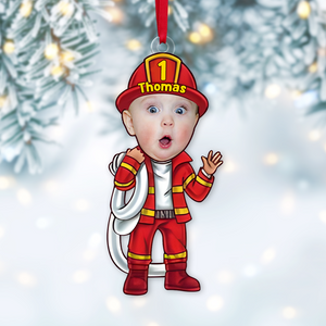 Custom Photo Funny Gifts For Kid Christmas Firefighter Ornament 01xqpu191124 - Ornament - GoDuckee