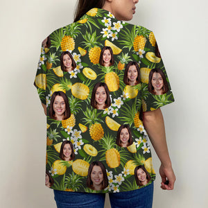 Custom Face Image Personalized Hawaiian Shirt Pineapple Tropical Pattern 02qnqn080623 - Hawaiian Shirts - GoDuckee