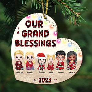 Our Grand Blessings, Personalized Wood Ornament, Gift For Grandkids (UP TO 8 KIDS) - Ornament - GoDuckee