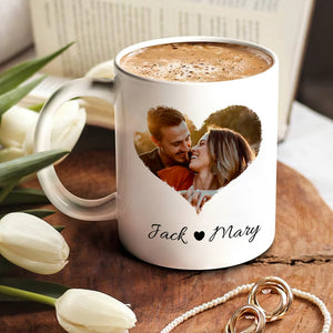 Couple Heart Upload Photo, Personalized Coffee Mug, Valentine Gift, Birthday Gift For Him/Her - Coffee Mug - GoDuckee