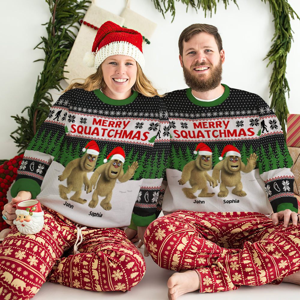 Merry Squatchmas, Personalized Bigfoot Family 01QHTN221123 Knitted Ugly Sweater - AOP Products - GoDuckee