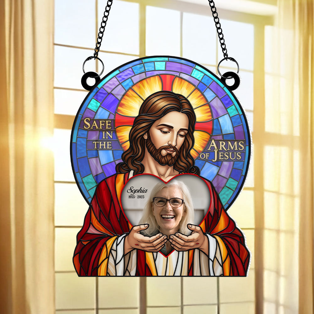 Save In The Arm Of Jesus Custom Photo Heaven Gifts For Family Suncatcher Ornament 02natn190625 - Ornament - GoDuckee