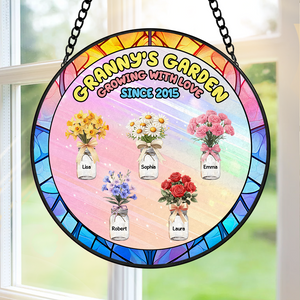 Birth Month Flower Window Hanging Stained Glass Ornament - Personalized Gift For Grandma 01KAPU260325 - Ornament - GoDuckee