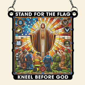 Gifts For First Responders Suncatcher Ornament, Stand For The Flag Kneel Before God 04qhqn240724 - Ornament - GoDuckee