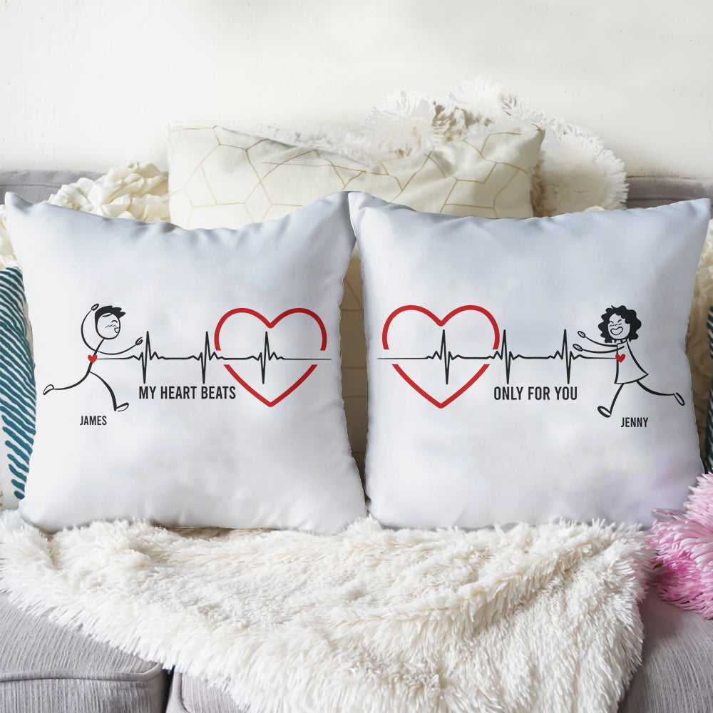 Romantic Couple, My Heart Beats Only For You, Personalized Couple Square Pillow, Gifts For Couple - Pillow - GoDuckee