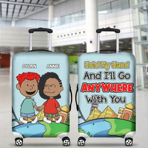 Personalized Gifts For Couple Luggage Cover Holding Hand Cartoon Couple 02XQLU261224HH - Luggage Covers - GoDuckee