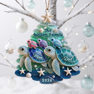 Turtle Family Christmas Ornament - Personalized Gifts For Family 02nalu060826