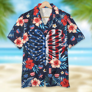 American In Bone , American Flag Hawaiian Shirt With Floral Pattern - Hawaiian Shirts - GoDuckee