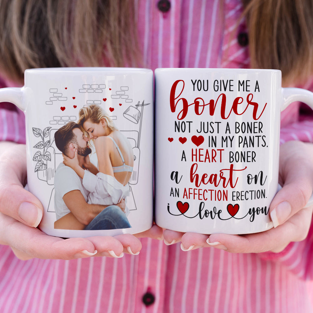 You Give Me A Boner, Custom Couple Photo Coffee Mug, Funny Gift For Couple, Valentine's Gifts - Coffee Mug - GoDuckee