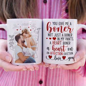 You Give Me A Boner, Custom Couple Photo Coffee Mug, Funny Gift For Couple, Valentine's Gifts - Coffee Mug - GoDuckee