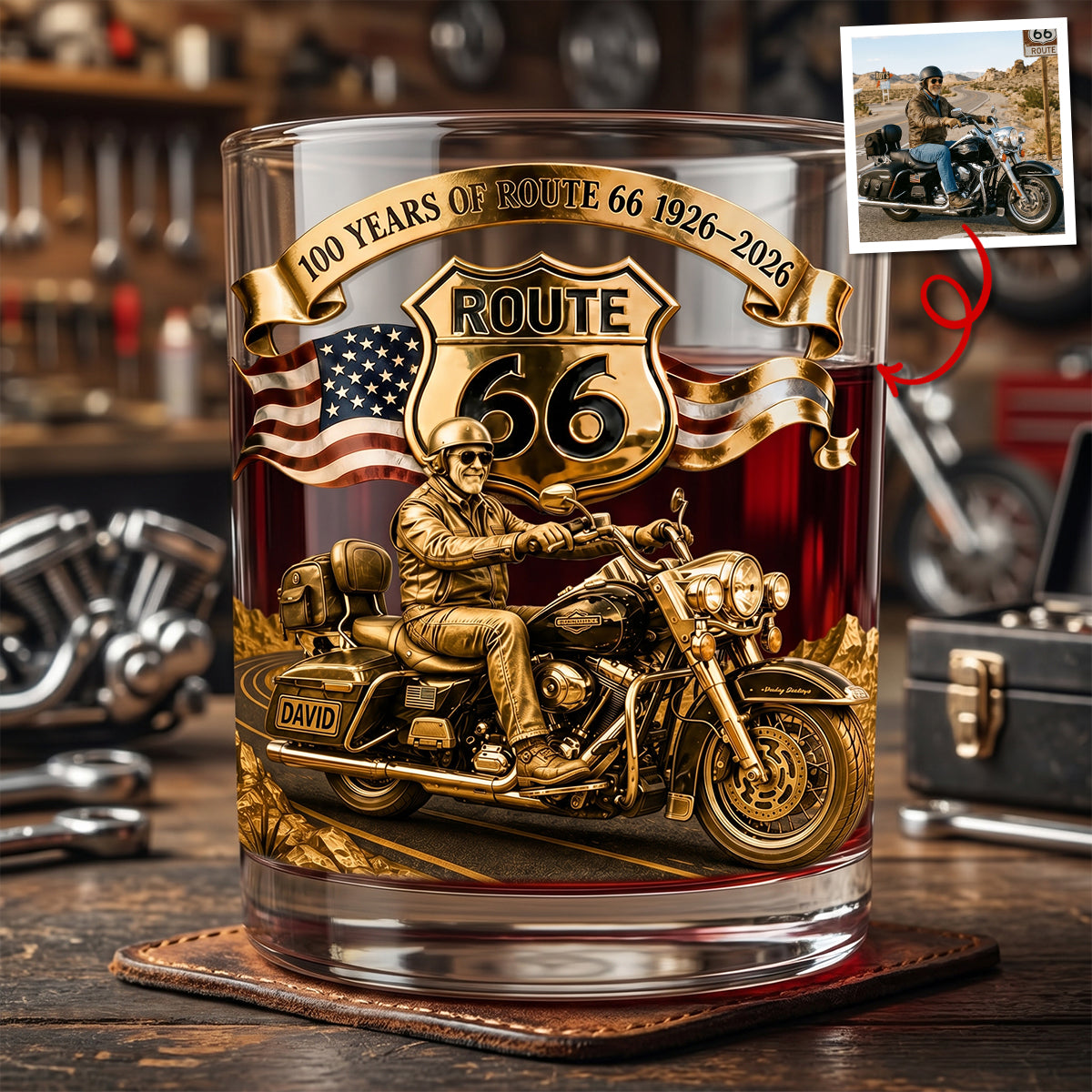 100 Years Of Route 66 Custom Photo Round Glass - Personalized Gifts For Biker 04natn080626 - Glass - GoDuckee