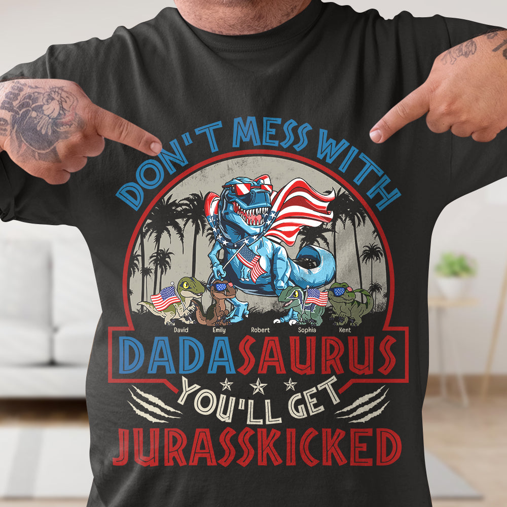 Don't Mess With Dadasaurus, Personalized Shirt, Dinosaur Dad In The Park, Gift For Dad - Shirts - GoDuckee